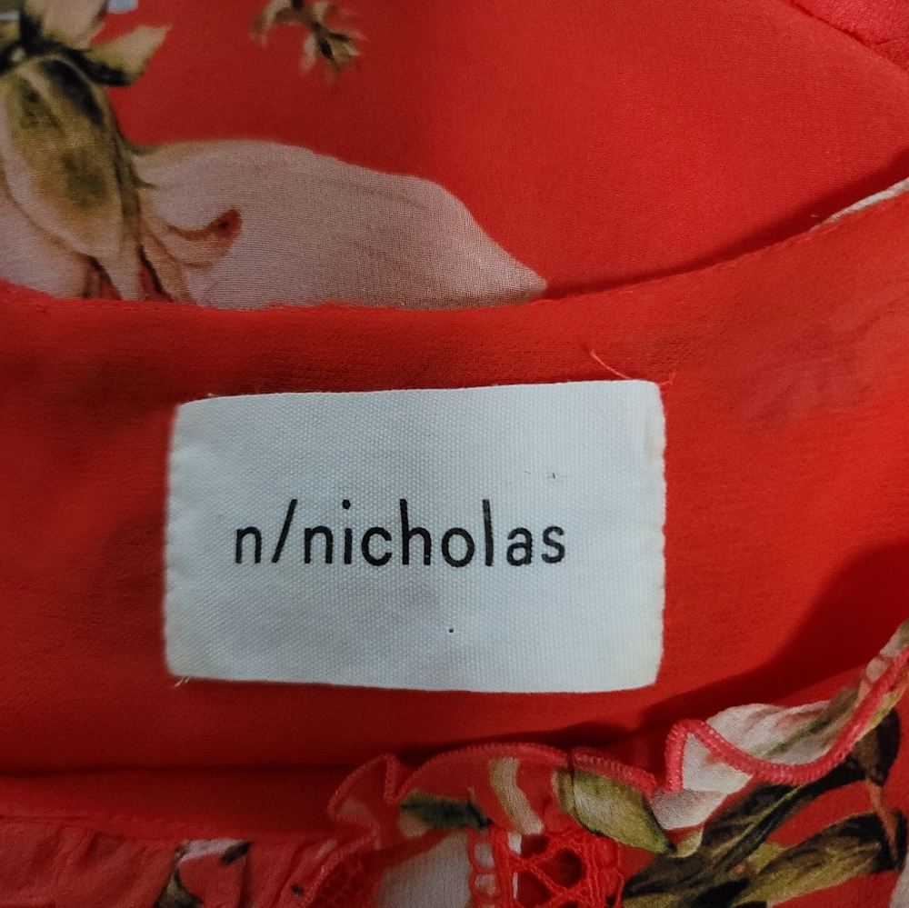 NICHOLAS X Revolve Red Floral Crochet Trimmed Silk Halter Mini Shift Dress Sz6 - Picture 13 of 16